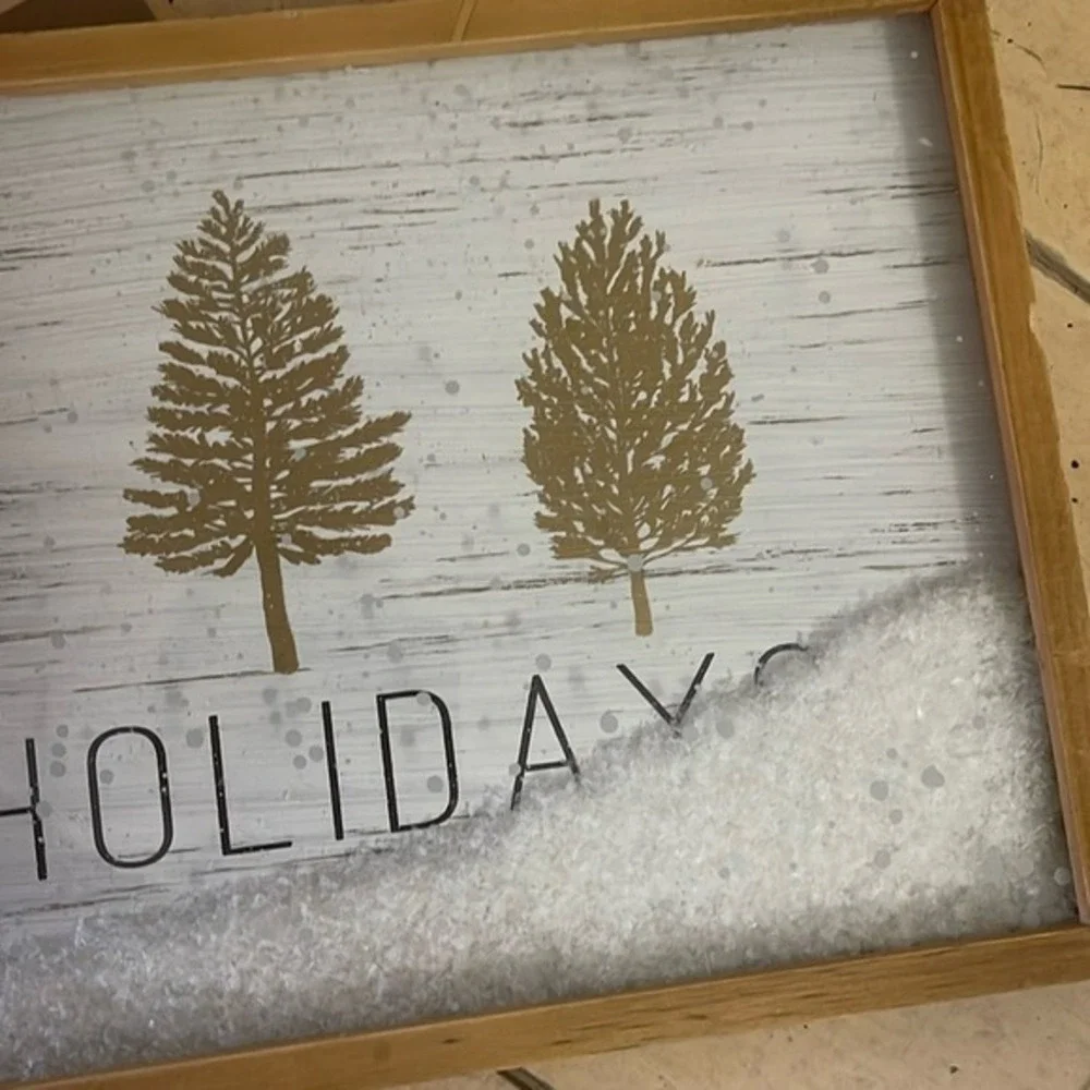 Place‎ & Time Home for the Holidays Wood Wall Sign Faux Snow Christmas Decor